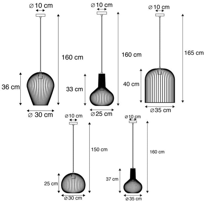 Set van 5 design hanglampen zwart goud - Wires - ThatLyfeStyle