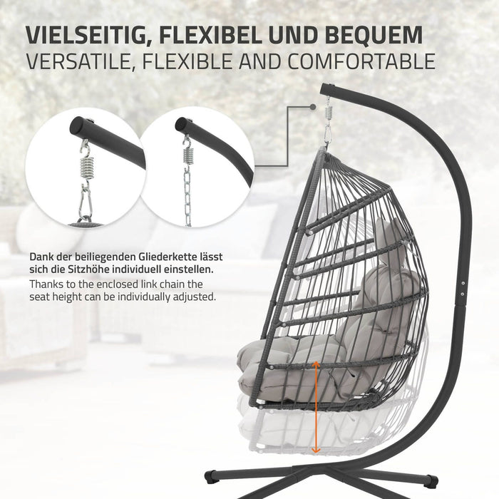 Hangstoel 100x105x195 cm Grijs Polyester met Frame en Kussen ML-Design - ThatLyfeStyle
