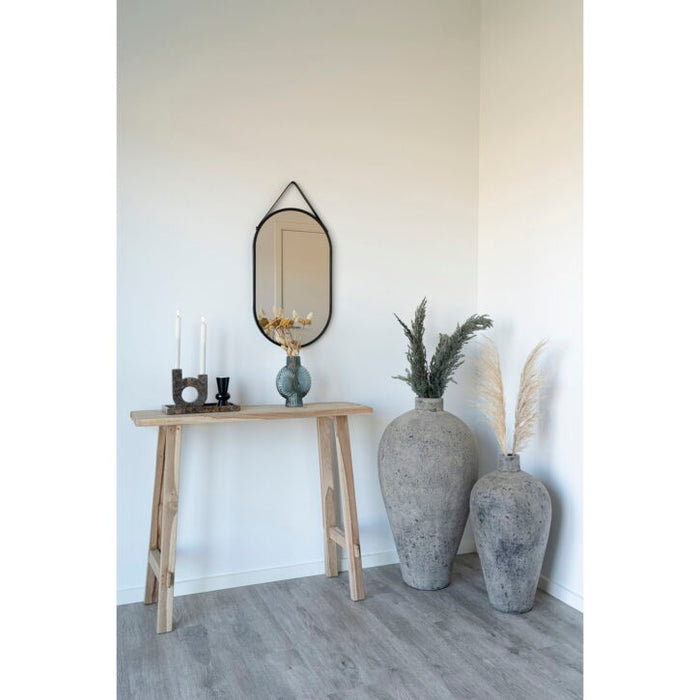 QUVIO Ovale spiegel – Staal en Kunstleer – 35×60 cm – Zwart - ThatLyfeStyle