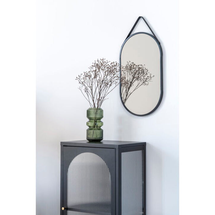 QUVIO Ovale spiegel – Staal en Kunstleer – 35×60 cm – Zwart - ThatLyfeStyle
