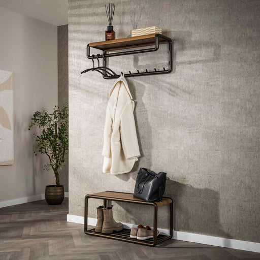 LifestyleFurn Kapstok Karalynn Met 8 haken en roede, Eikenlook en staal - Drift brown - ThatLyfeStyle