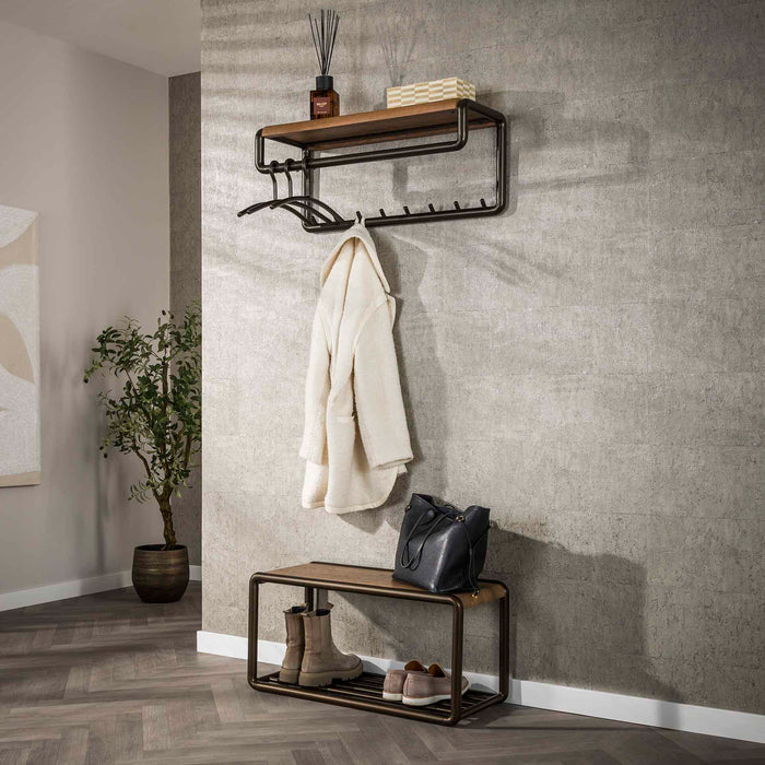 LifestyleFurn Kapstok Karalynn Met 8 haken en roede, Eikenlook en staal - Drift brown