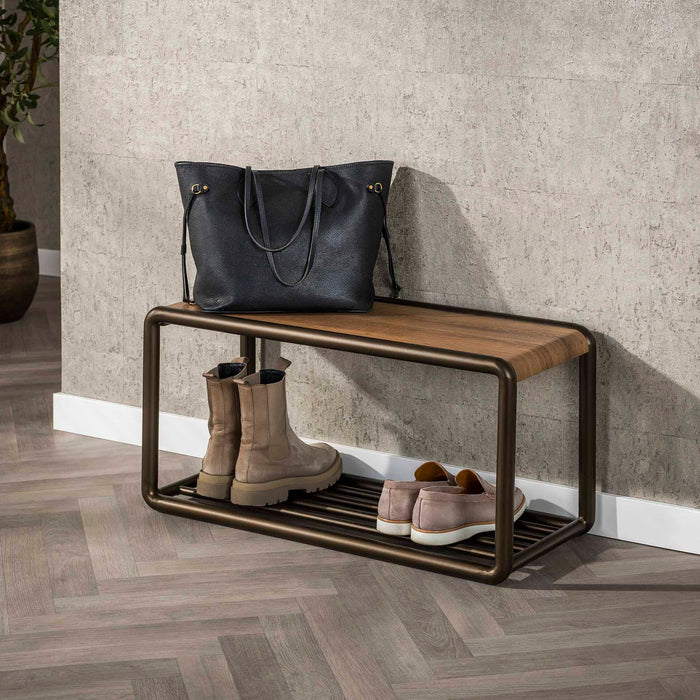 LifestyleFurn Schoenenrek Karalynn Eikenlook en staal - Drift brown
