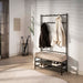 LifestyleFurn Staande Kapstok Karalynn Met 11 haken en bankje, Stof en staal - Bruin - ThatLyfeStyle