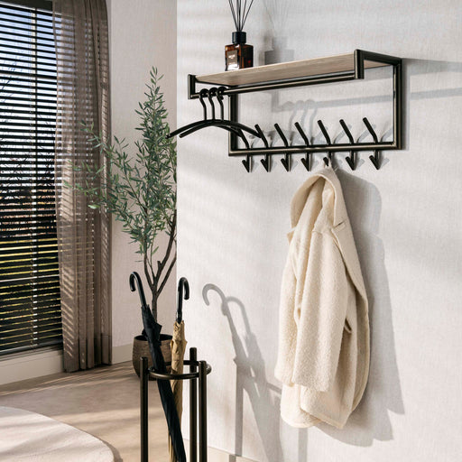 LifestyleFurn Kapstok Markita Staal en travertinlook, Met 2x 7 haken en hoedenplank - Drift Brown - ThatLyfeStyle