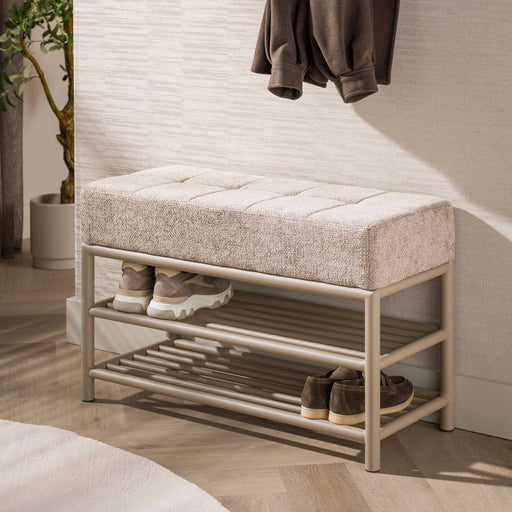LifestyleFurn Halbankje Markita met schoenenrek 85cm - Beige
