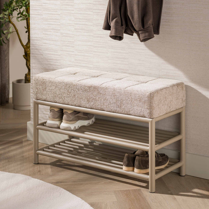 LifestyleFurn Halbankje Markita met schoenenrek 85cm - Beige