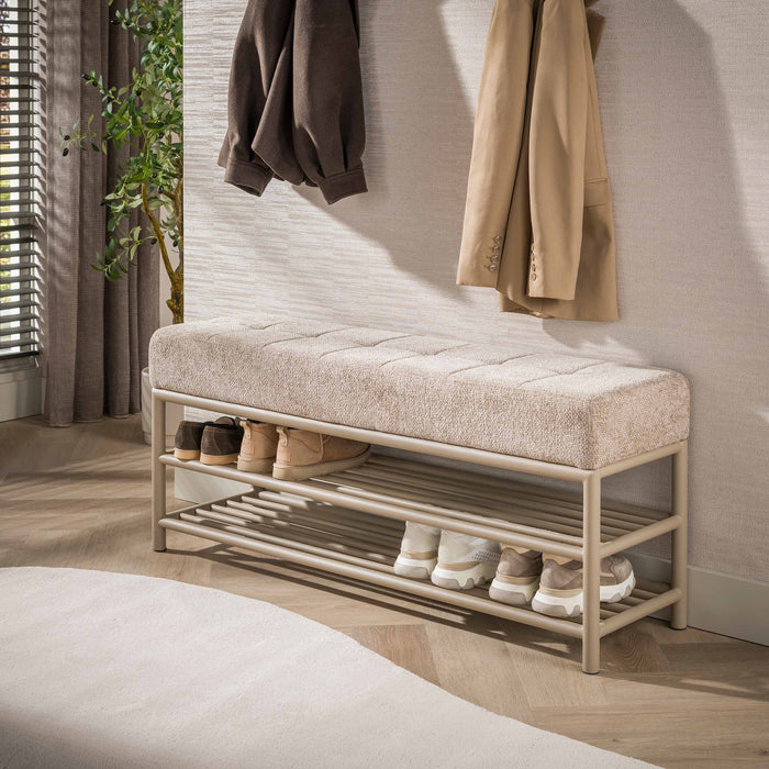 LifestyleFurn Halbankje Markita met schoenenrek 125 cm - Beige