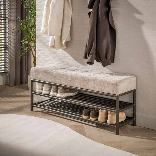 LifestyleFurn Halbankje Markita met schoenenrek 125 cm - Drift Brown