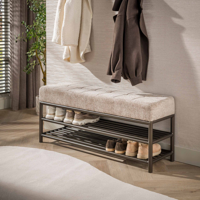 LifestyleFurn Halbankje Markita met schoenenrek 125 cm - Drift Brown