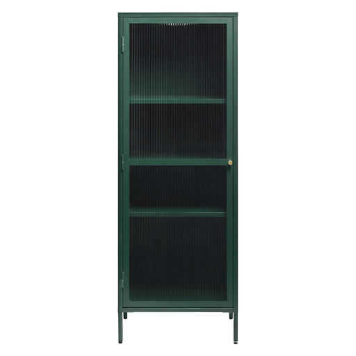 Nest of Nora Metalen vitrinekast Leni met geribbeld glas - 160 cm - Donkergroen