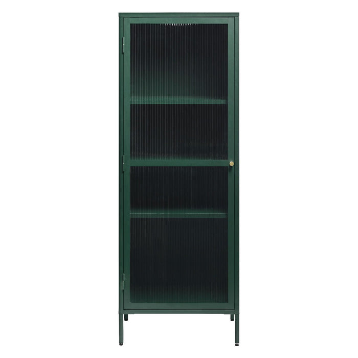 Nest of Nora Metalen vitrinekast Leni met geribbeld glas - 160 cm - Donkergroen