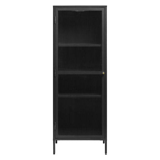Nest of Nora Metalen vitrinekast Leni - met geribbeld glas - 160 cm - Zwart