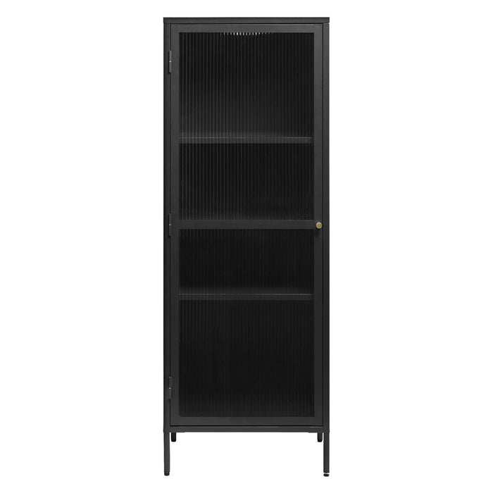 Nest of Nora Metalen vitrinekast Leni - met geribbeld glas - 160 cm - Zwart
