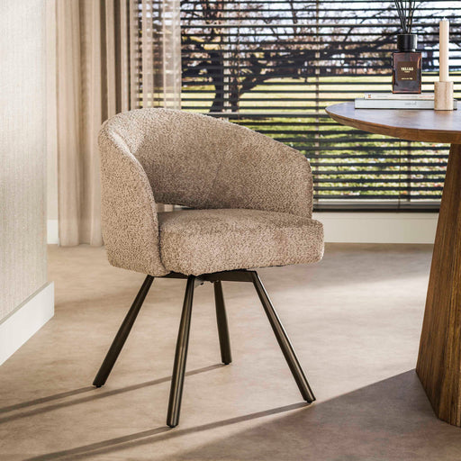 LifestyleFurn Draaibare Eetkamerstoel Shakemia Bouclé - Zand/Bruin - ThatLyfeStyle