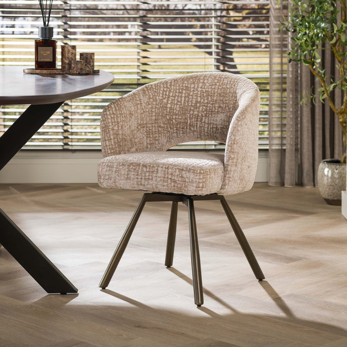 LifestyleFurn Eetkamerstoel Aiden Chenille & Metaal - Zand