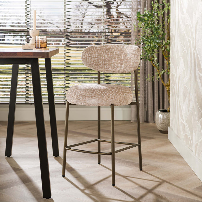 LifestyleFurn Barstoel Lawson Monti stof - Zand/Bruin (zithoogte 67cm)
