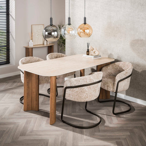 LifestyleFurn Eettafel Laycie Keramiek in Travertin-look, 180 x 90cm - Bruin - ThatLyfeStyle