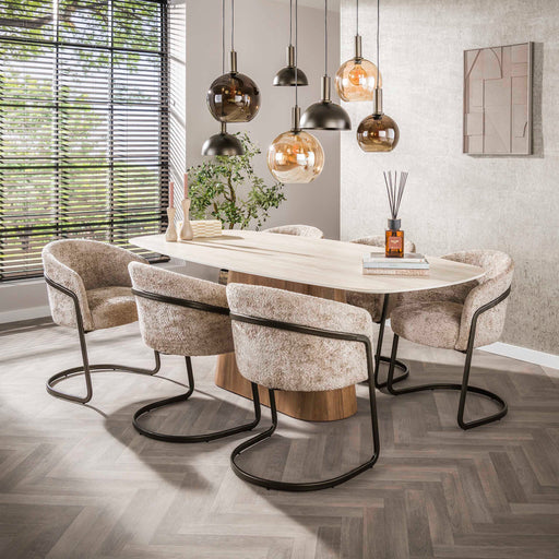 LifestyleFurn Deens Ovale Eettafel Laycie Keramiek in Travertin-look, 215 x 105cm - Bruin - Ovaal - ThatLyfeStyle