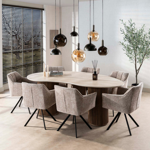 LifestyleFurn Organische Eettafel Laycie Keramiek in Travertinlook, 215 x 122cm - Beige