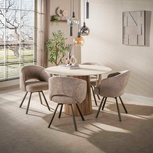 LifestyleFurn Ronde Eettafel Laycie Keramiek in Travertin-look, 120cm - Bruin