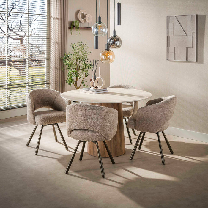 LifestyleFurn Ronde Eettafel Laycie Keramiek in Travertin-look, 120cm - Bruin