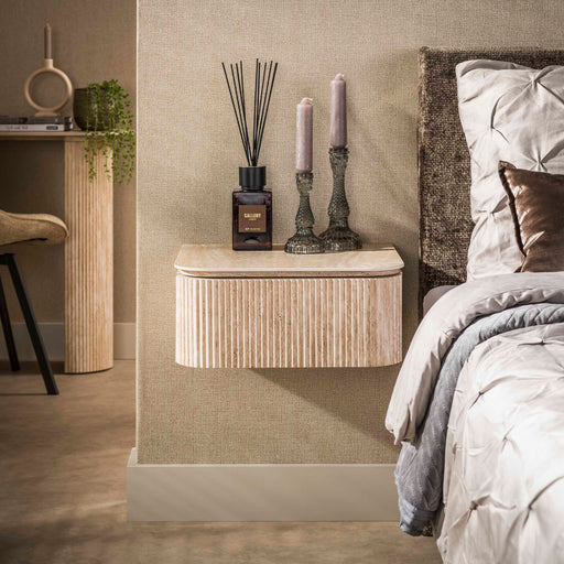 LifestyleFurn Zwevend Nachtkastje Laycie Travertinlook, Met 1 lade - Beige - ThatLyfeStyle