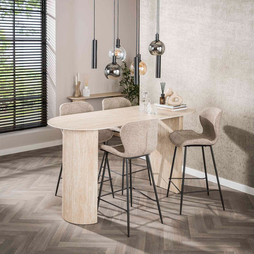 LifestyleFurn Bartafel Laycie Travertinlook, 178 x 70cm - Keramiek travertine - Ovaal