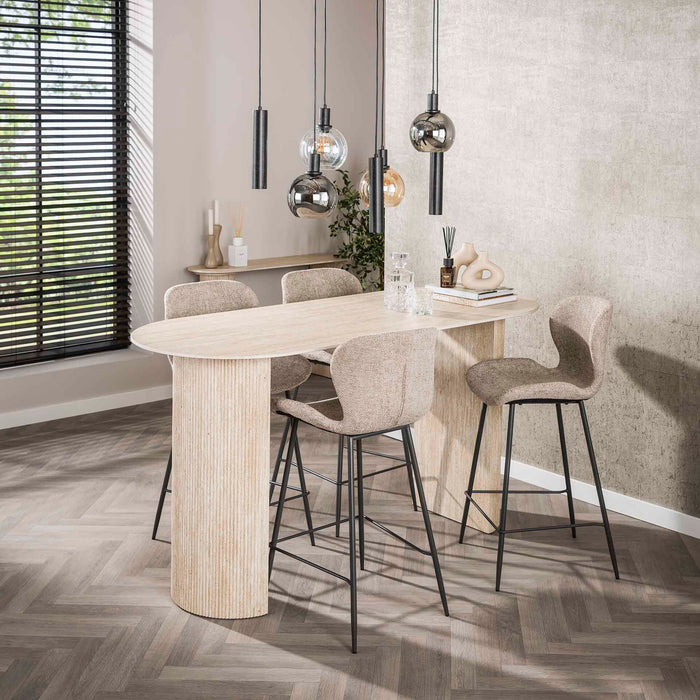 LifestyleFurn Bartafel Laycie Travertinlook, 178 x 70cm - Keramiek travertine - Ovaal