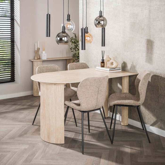 LifestyleFurn Halfronde Eettafel Laycie Travertinlook, 140 x 80cm - Keramiek travertine - Ovaal