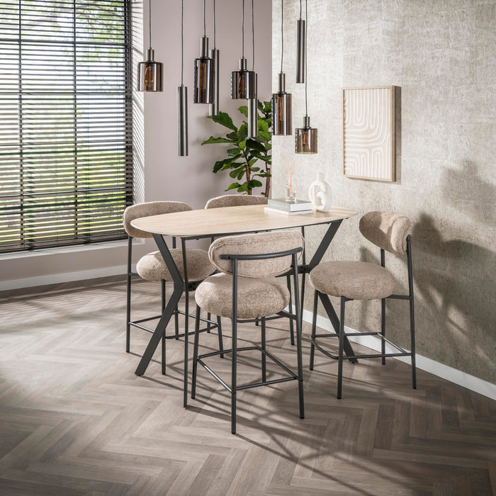 LifestyleFurn Bartafel Laycie Keramiek in Travertin-look, 140 x 75cm - Beige - Ovaal