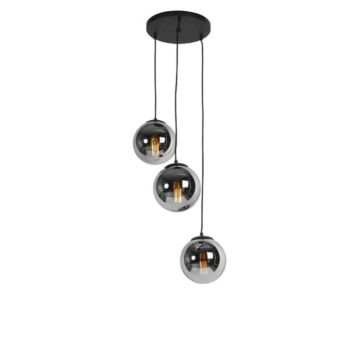 Art deco hanglamp zwart smoke glas 3-lichts - Pallon - ThatLyfeStyle