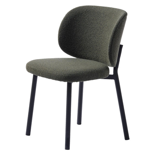 Set van 2 - Nest of Nora Eetkamerstoelen Nuno bouclé - Zwarte metalen poten - Bosgroen