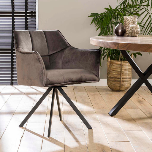 Eetkamerstoel Thandie, Velvet, Draaibaar - Antraciet - ThatLyfeStyle