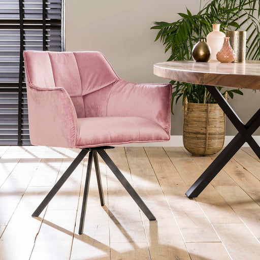 Eetkamerstoel Thandie, Velvet, Draaibaar - Roze - ThatLyfeStyle