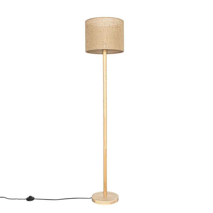 Landelijke vloerlamp hout met linnen kap naturel 32 cm - Mels - ThatLyfeStyle