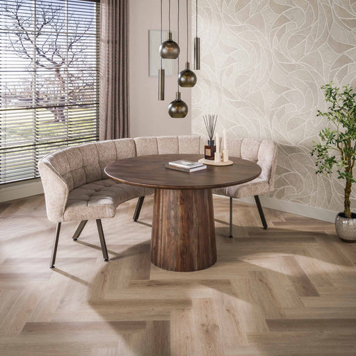 LifestyleFurn Ronde Eetkamerbank Thandie 2-delig, Hoven stof - Zand/Bruin