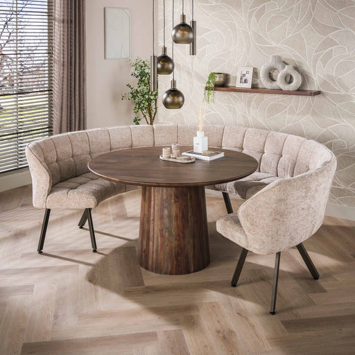 LifestyleFurn Ronde Eetkamerbank Thandie 3-delig, Hoven stof - Zand/Bruin
