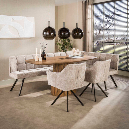 LifestyleFurn Hoek-Eetkamerbank Thandie Hoven stof, Rechts - Zand/Bruin