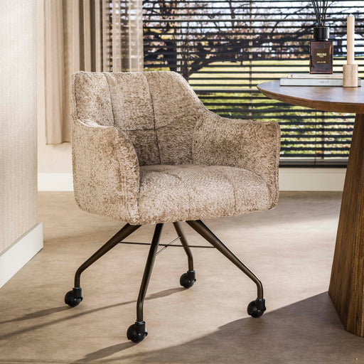 LifestyleFurn Eetkamerstoel op wielen Thandie Alura stof - Zand/Bruin - ThatLyfeStyle