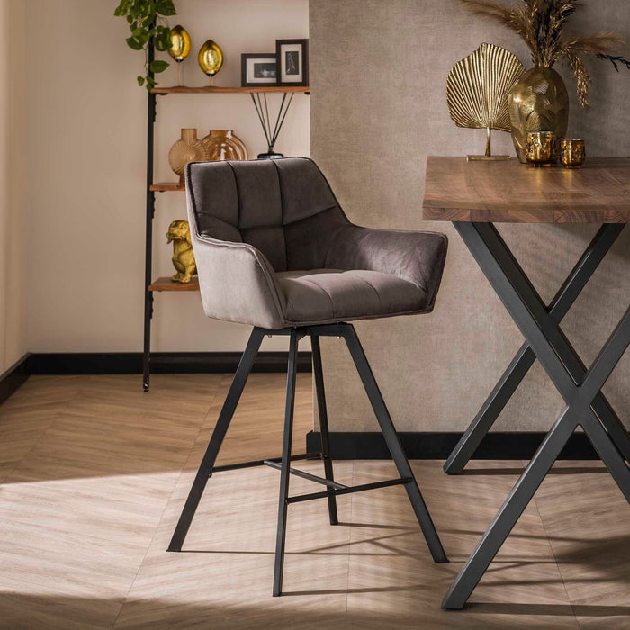 LifestyleFurn Draaibare Barstoel Thandie Velvet - Antraciet velours