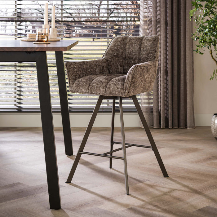 LifestyleFurn Draaibare Barstoel Thandie Hoven stof - Taupe/Bruin (zithoogte 69cm)