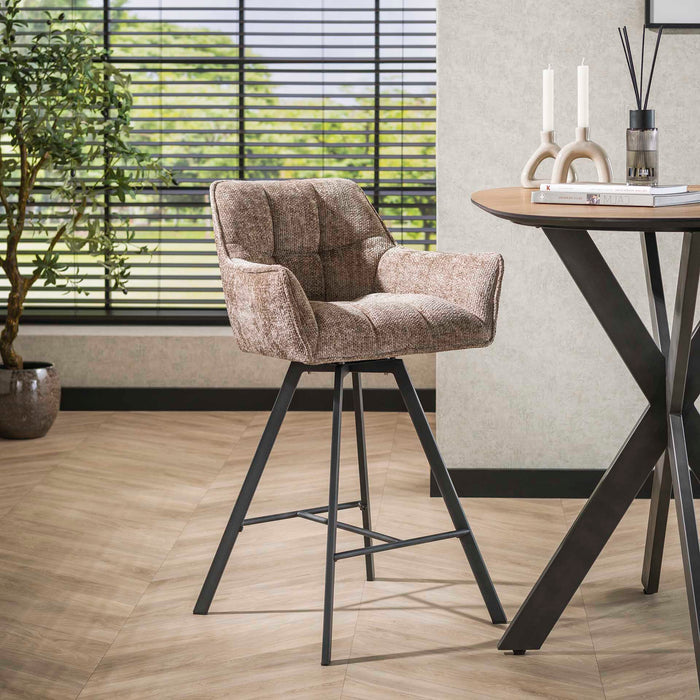 LifestyleFurn Draaibare Barstoel Thandie Rich stof - Champagne (zithoogte 69cm)
