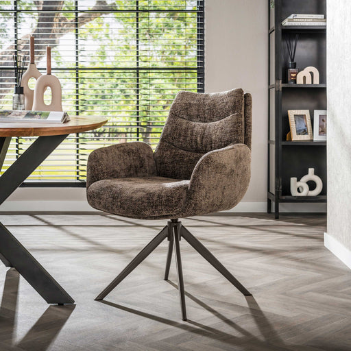 LifestyleFurn Draaibare Eetkamerstoel Kristee Chenille - Taupe/Bruin - ThatLyfeStyle