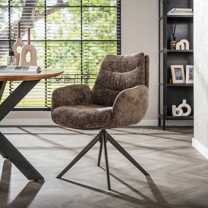 LifestyleFurn Draaibare Eetkamerstoel Kristee Chenille - Taupe/Bruin