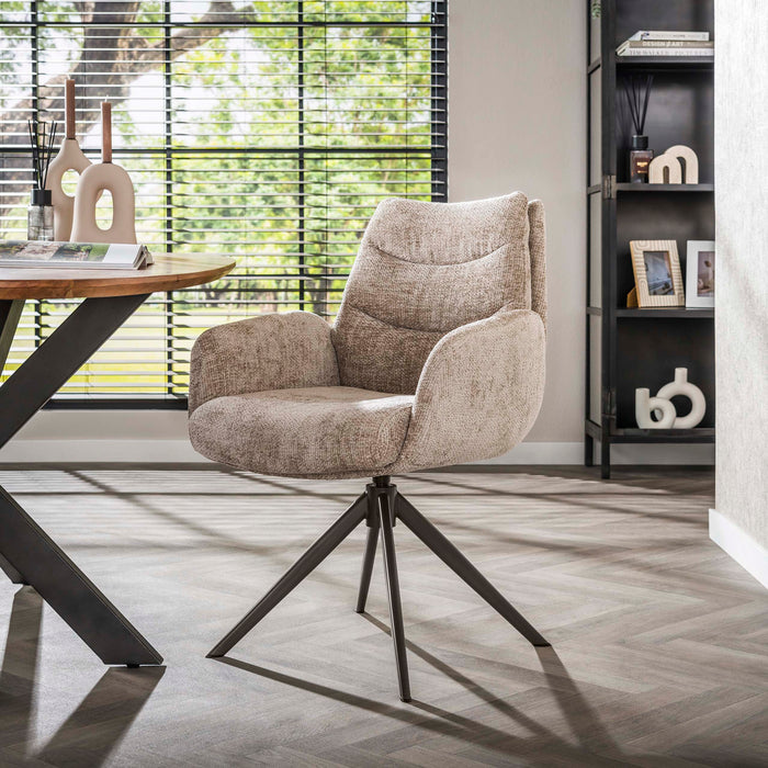LifestyleFurn Draaibare Eetkamerstoel Kristee Chenille - Zand/Bruin