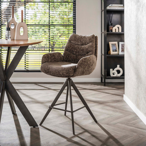 LifestyleFurn Draaibare Barstoel Kristee Chenille - Taupe/Bruin (zithoogte 67cm) - ThatLyfeStyle