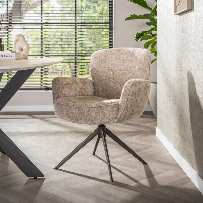 LifestyleFurn Draaibare Eetkamerstoel Laisa Chenille - Zand/Bruin