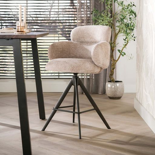 LifestyleFurn Draaibare Barstoel Kerek Hoven stof en bruin staal - Zand (zithoogte 67cm)