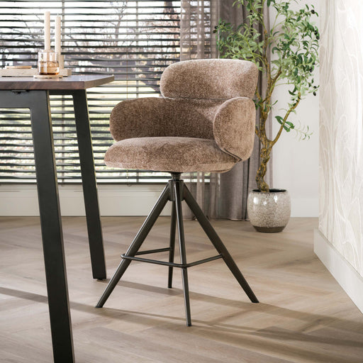 LifestyleFurn Draaibare Barstoel Kerek Hoven stof en bruin staal - Champagne (zithoogte 67cm)